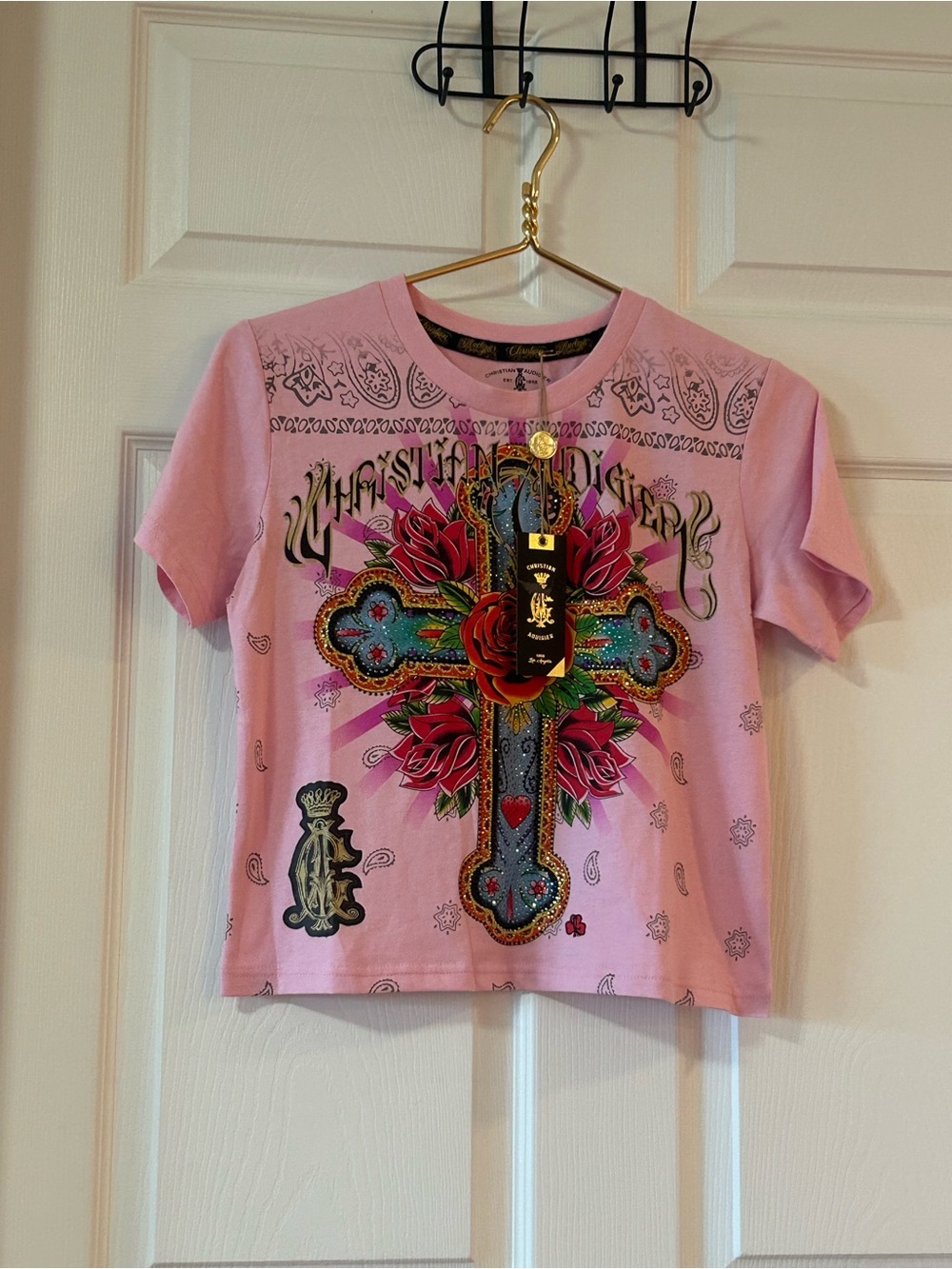 NWT Christian Audigier Cropped Graphic Tee